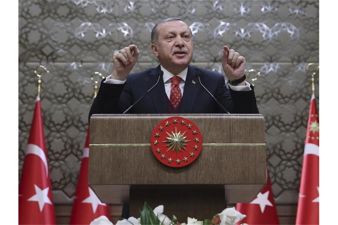 Präsident Erdogan bei einer Rede in Ankara. Foto: Yasin Bulbul/Pool Presidential Press Service/Archiv