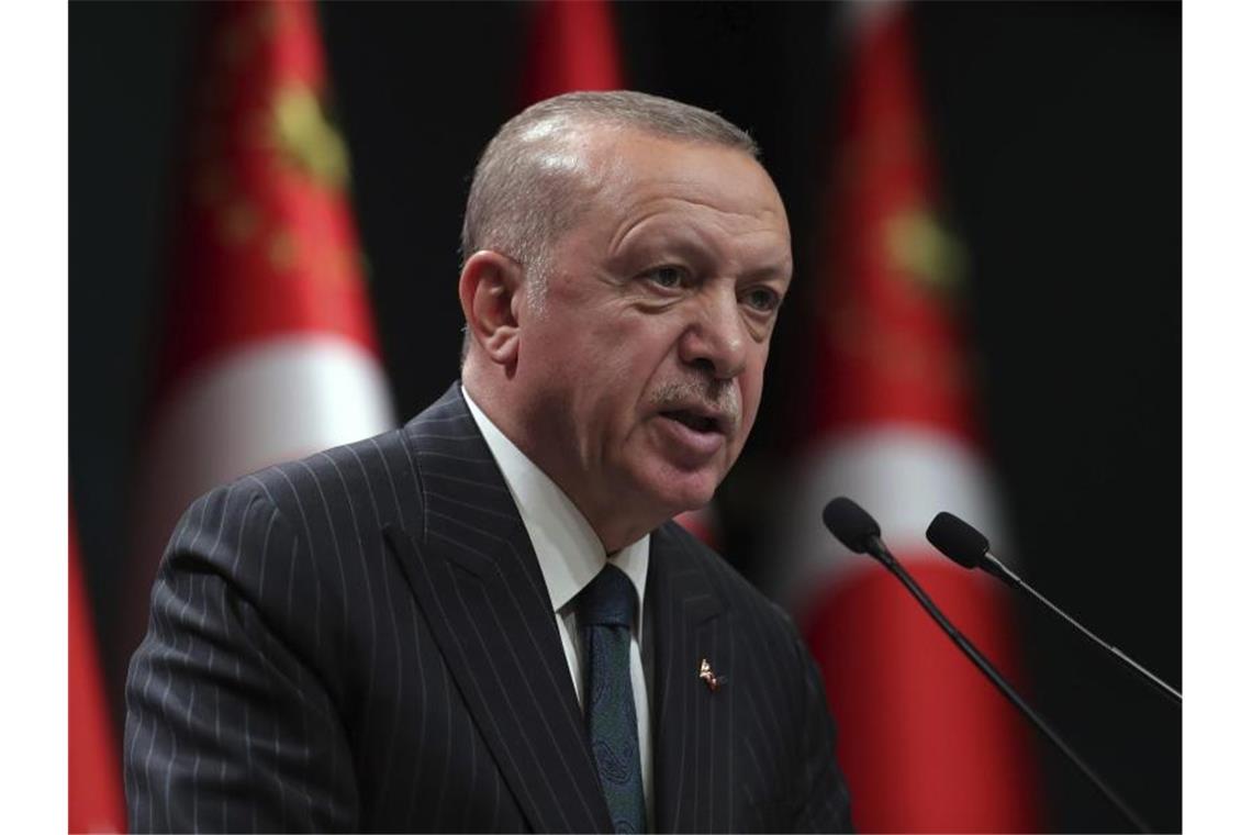 Präsident Erdogan im August während einer Fernsehansprache. Foto: Turkish Presidency/AP Pool/dpa