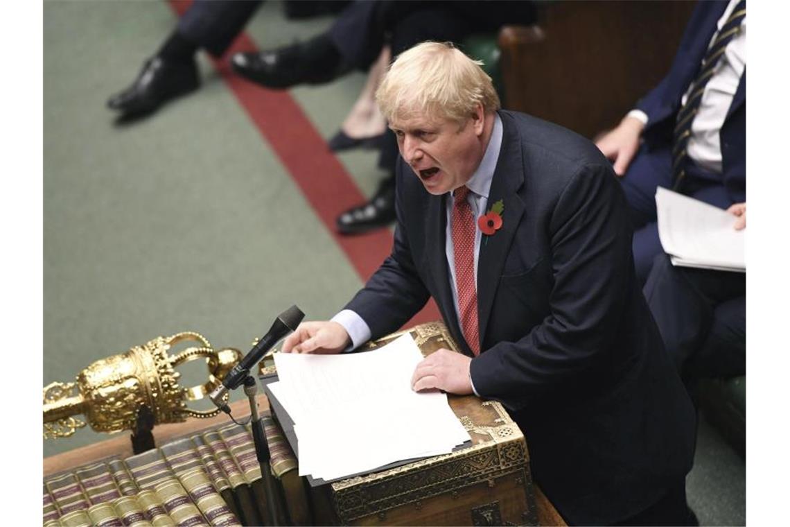 Fragestunde im britischen Parlament: Auftakt für Wahlkampf Premier Boris Johnson spricht im britischen Unterhaus. Foto: Uk Parliament/Jessica Taylor/AP/dpa