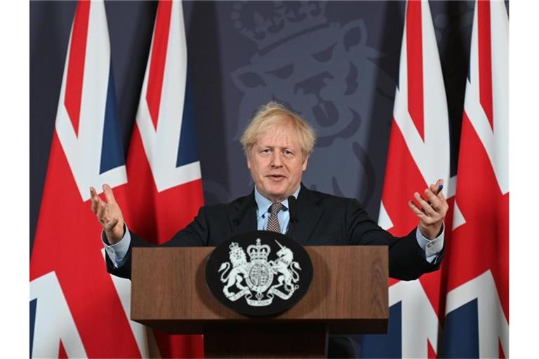 Premierminister Boris Johnson spricht nach dem Durchbruch in den Brexit-Verhandlungen am 24. Dezember bei einer Pressekonferenz in der Downing Street. Foto: Paul Grover/Daily Telegraph/PA Wire/dpa