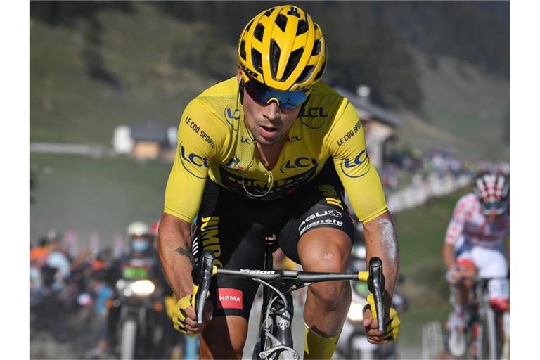 Primoz Roglic aus Slowenien führt die Gesamtwertung der Tour de France an. Foto: David Stockman/BELGA/dpa