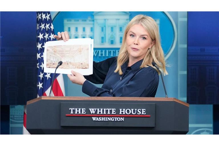 Projektgrafiken zeigen goldene Kronleuchter über einem Saal im hell gehaltenen Look.