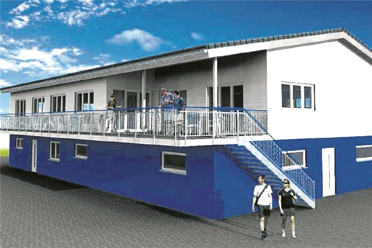 Projektierter Ausbau: Im oberen Stockwerk soll die Gastronomie Platz finden, geplant ist dort auch ein Zuschauerbalkon. Visualisierung: SVU