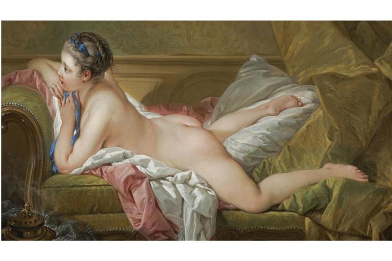 Pure Nacktheit: François Boucher  versuchte erst gar nicht, bei dem Gemälde „Ruhendes Mädchen“ (Ausschnitt) ein mythologisches Thema vorzuschieben.