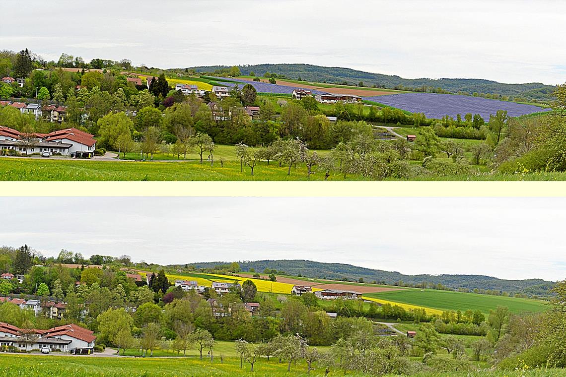 Solarpark in Weissach im Tal wird zunächst nicht realisiert PV-Anlagen statt Felder: So wie in der Visualisierung oben hätte der geplante Solarpark aussehen sollen. Visualisierung: Juwi AG