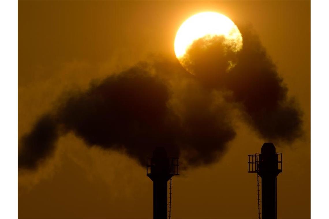 CDU-Landeschefs legen Klimaschutz-Vorschläge vor Qualmende Schornsteine eines Blockheizkraftwerkes. Foto: Patrick Pleul/Archivbild