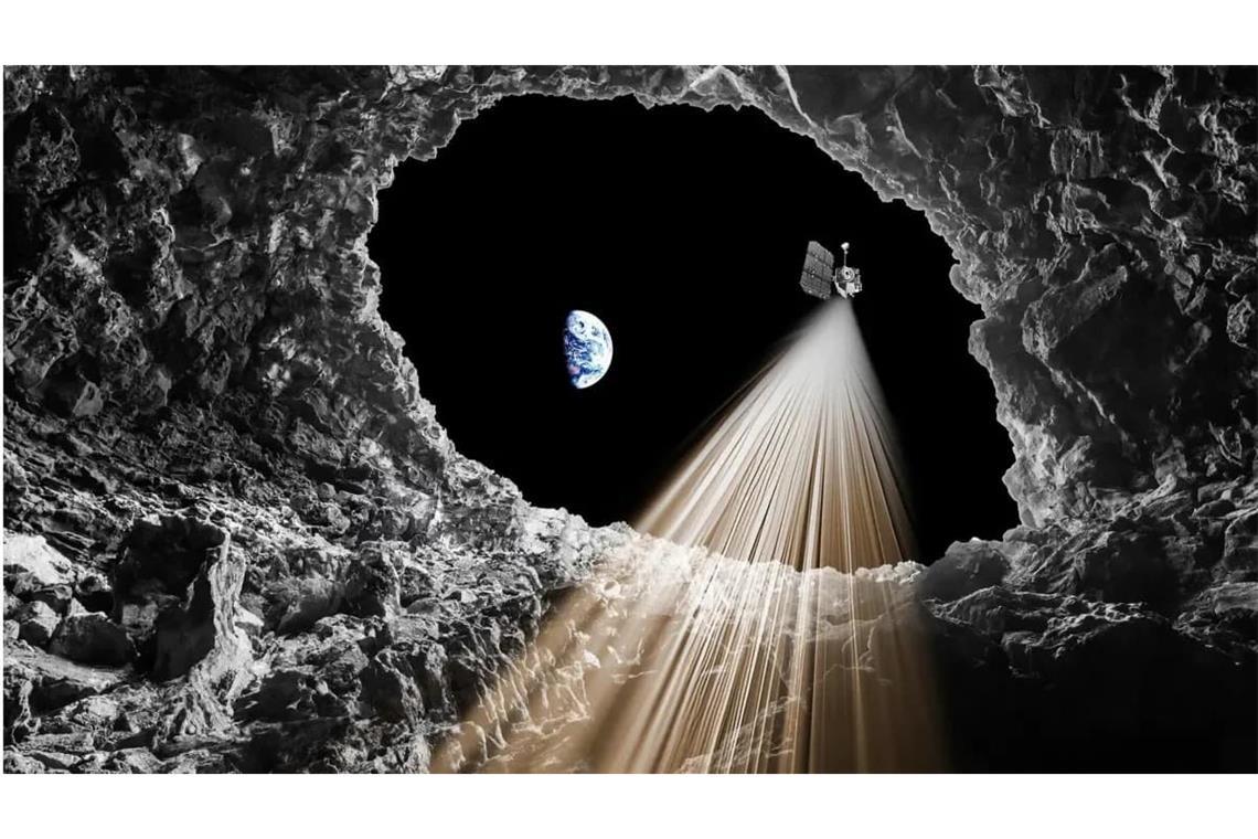 Radarbilder zeigen eine 30 bis 80 Meter lange und 45 Meter breite Höhle, die vom Mare Tranquillitatis Pit ausgeht, der größten bekannten Grube.