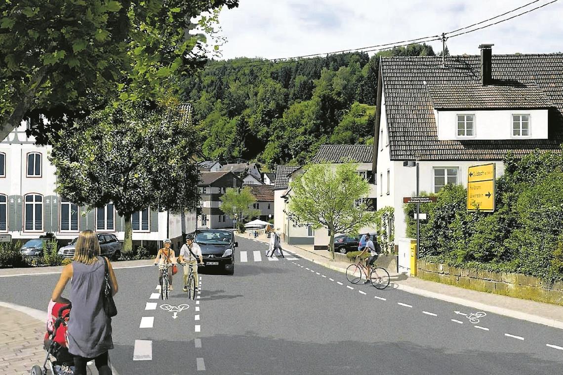 Straße soll schöner und sicherer werden Radstreifen und Querungsmöglichkeiten: Sie sollen der Sicherheit der Fußgänger und Fahrradfahrer dienen. Dem trägt auch eine Begrenzung der Geschwindigkeit auf 30 Kilometer pro Stunde, wie zwischen dem Rathaus und dem Winterseitenweg vorgesehen, Rechnung.