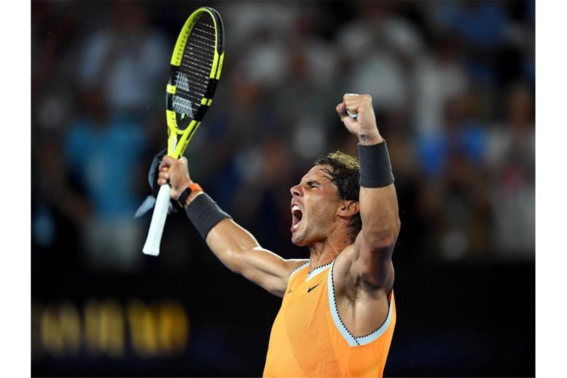 Starker Nadal im Herren-Finale - Damen: Kvitova gegen Osaka Rafael Nadal bejubelt seinen Finaleinzug bei den Australian Open. Foto: Lukas Coch/AAP