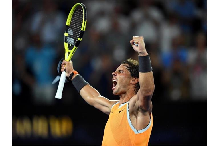 Rafael Nadal bejubelt seinen Finaleinzug bei den Australian Open. Foto: Lukas Coch/AAP