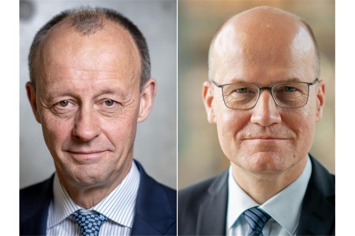 Ralph Brinkhaus (r) verzichtet zugunsten des neuen CDU-Vorsitzenden Friedrich Merz auf eine erneute Kandidatur für den Fraktionsvorsitz. Foto: Michael Kappeler/Kay Nietfeld/dpa