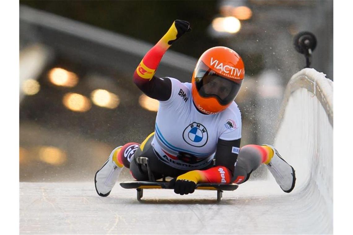 Raste in Altenberg mit Bahnrekord zum ersten Saisonsieg: Tina Hermann.. Foto: Robert Michael/dpa-Zentralbild/dpa