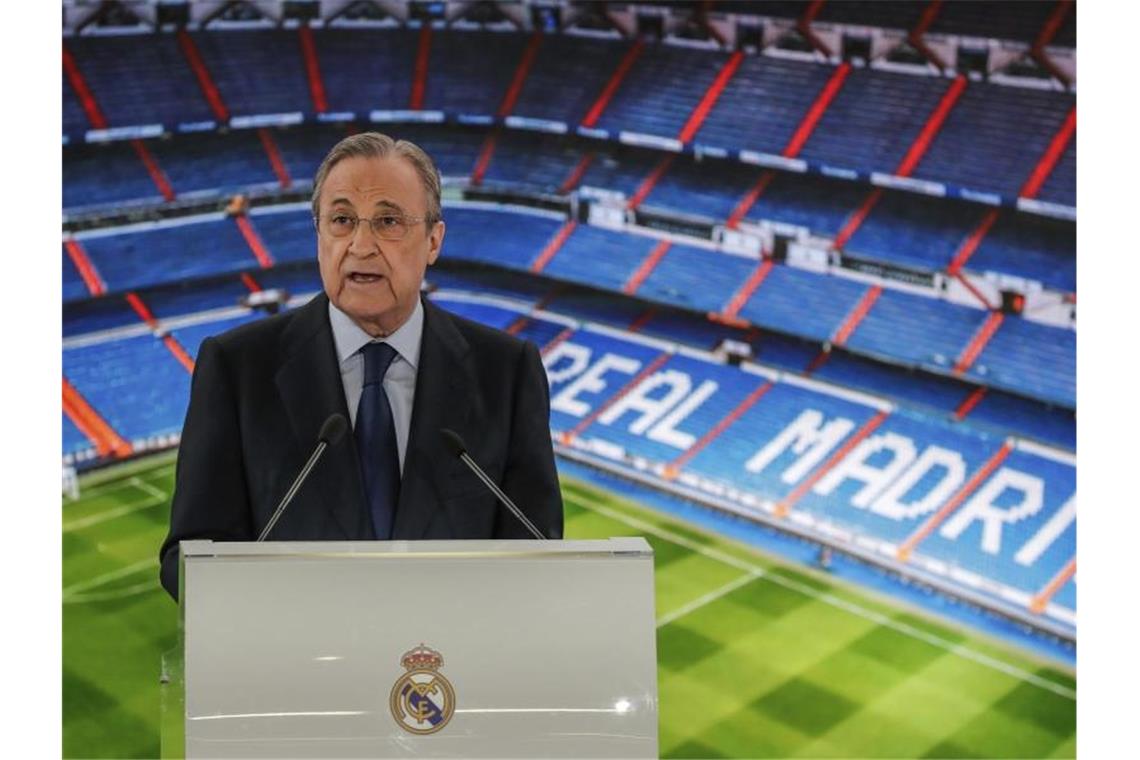 Real-Präsident Florentino Pérez glaubt noch an die Super League. Foto: Manu Fernandez/AP/dpa
