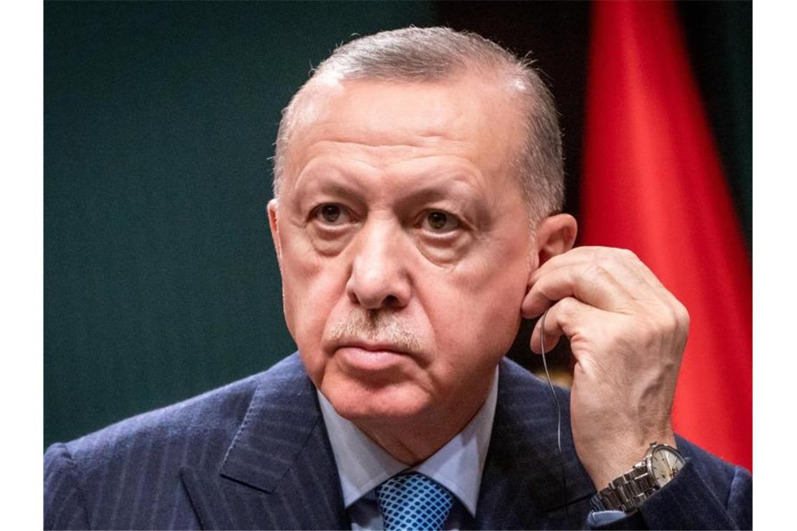 Putin und Erdogan vereinbaren weitere Kontakte Recep Tayyip Erdogan nimmt an einer Pressekonferenz teil. Foto: Michael Kappeler/dpa
