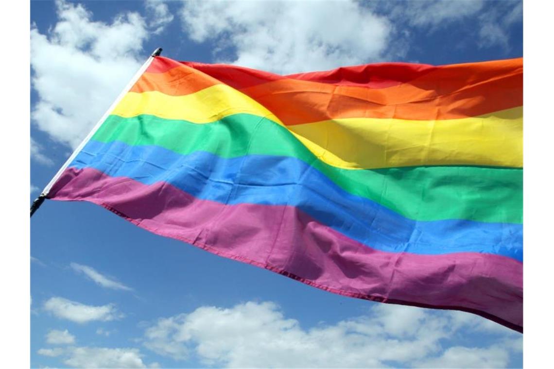Schweizer für Diskriminierungsverbot von Lesben und Schwulen Regenbogenfahne im Wind: Die Schweizer haben dafür ausgesprochen, die Diskriminierung von Homo- und Bisexuellen künftig zu verbieten. Foto: Wolfgang Kumm/dpa