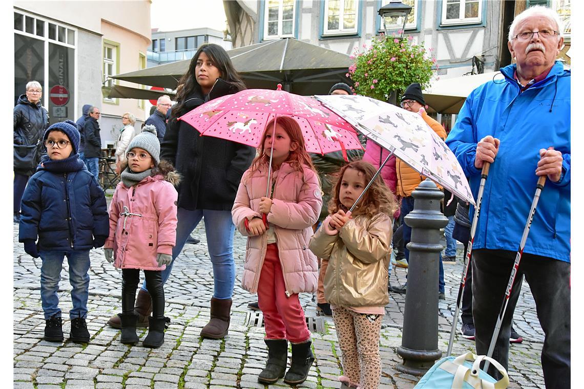 Regenschirme, Winterjacken und Mützen sind des öfteren zu sehen. Backnanger Gäns...