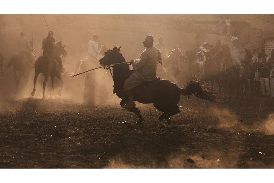 Reiter verschiedener Stämme treten während der traditionellen Pferdesportveranstaltung "Al-Mermah" in Ägypten gegeneinander an.