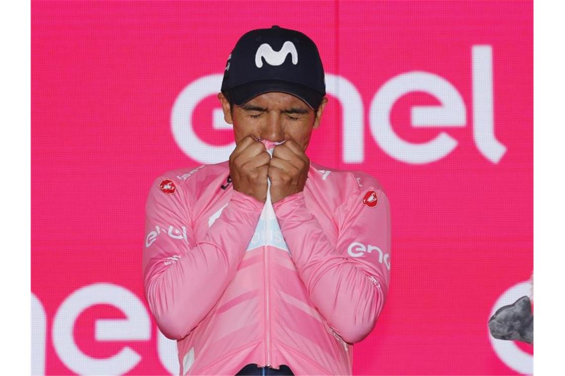 Richard Carapaz will sein Rosa Trikot unbedingt behalten. Foto: Yuzuru Sunada/BELGA