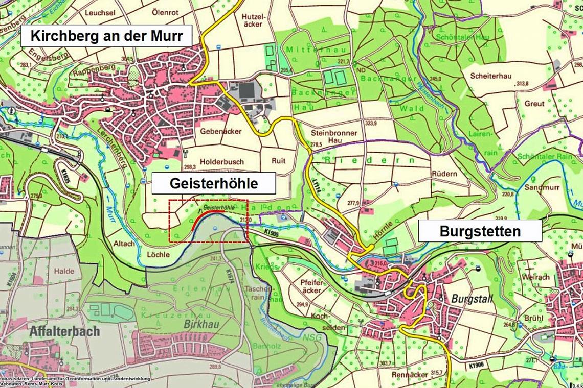 Lückenschluss an der Geisterhöhle Rund 300 Meter müssen noch ausgebaut werden, um die überregional beliebte Radtrasse zu komplettieren. Grafik: Landratsamt