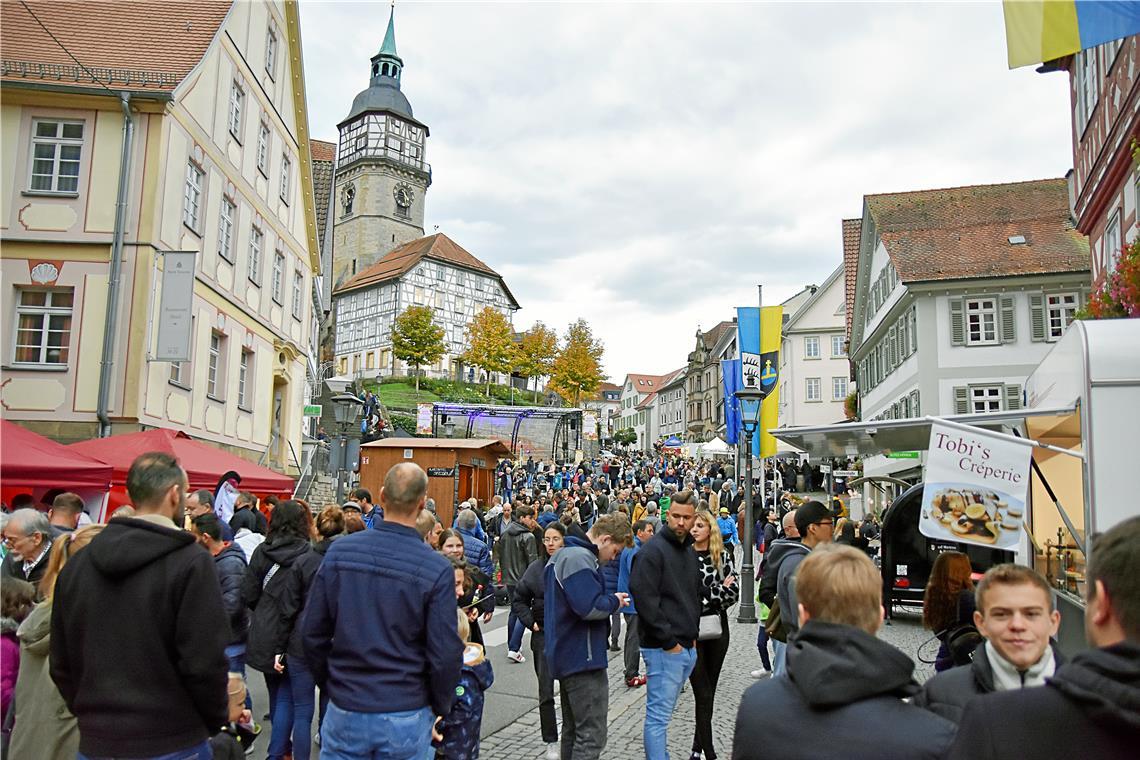 Geöffnete Geschäfte beim Gänsemarkt in Backnang Rund um das historische Rathaus wird auch in diesem Jahr wieder allerhand geboten sein. Archivbild: Tobias Sellmaier