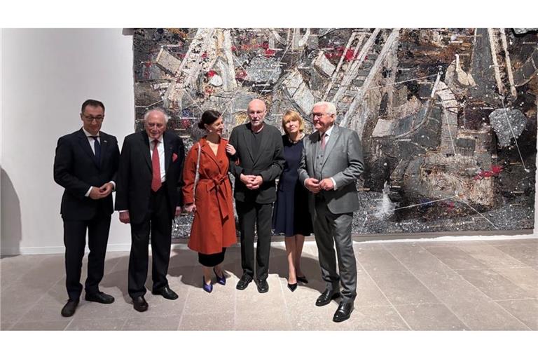 Rundgang in der Kunsthalle Würth in Schwäbisch Hall: (v.l.). Cem Özdemir, Reinhold Würth, Flavia Zaka, Anselm Kiefer, Elke Büdenbender, Frank-Walter Steinmeier