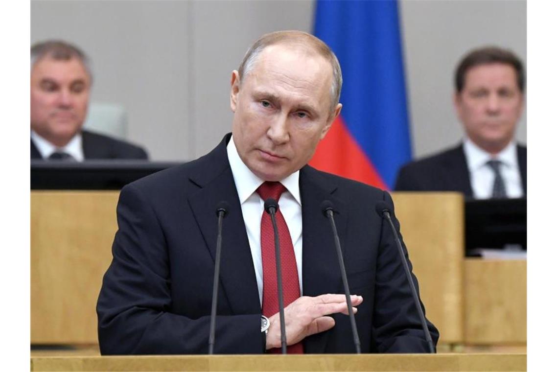 Russlands Präsident Wladimir Putin vor der Abstimmung über Verfassungsänderungen in der Staatsduma. Foto: Alexei Nikolsky/Pool Sputnik Kremlin/AP/dpa
