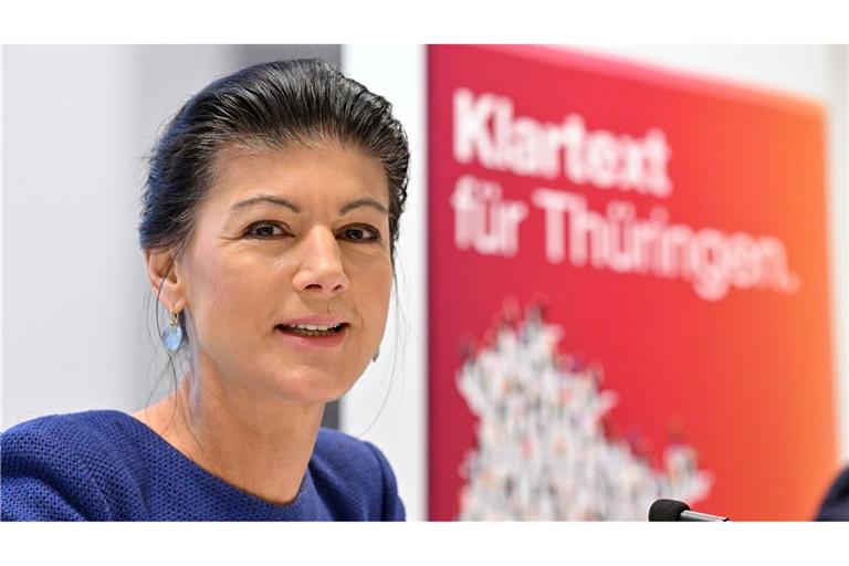 Sahra Wagenknecht (BSW) stellt eine Kampagne ihrer neuen Partei "Bündnis Sahra Wagenknecht" für die Landtagswahl am 1. September in Thüringen vor.