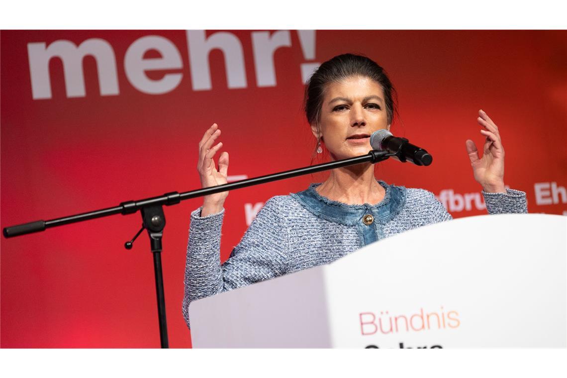 Sahra Wagenknecht vom BSW bei einem Wahlkampfauftritt in der Stuttgarter Liederhalle.