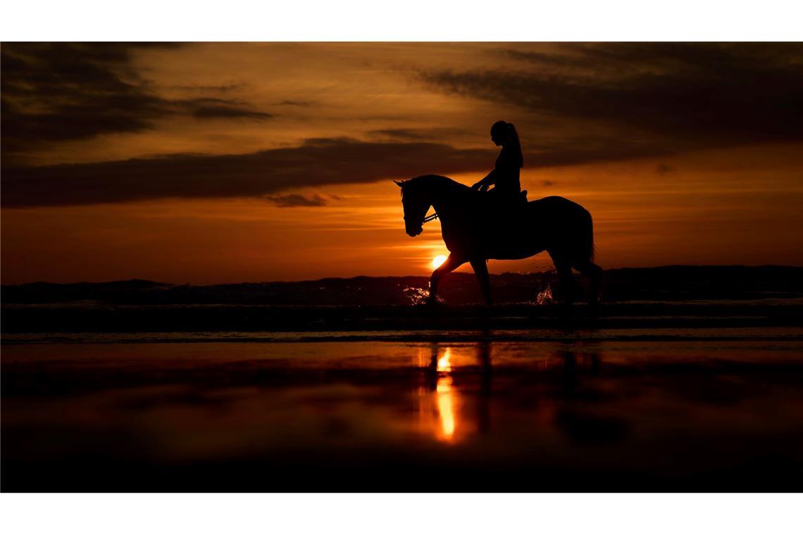Bilder des Tages Sandra Hernandez reitet ihr Pferd bei Sonnenuntergang am Strand von Atxabiribil in Nordspanien.