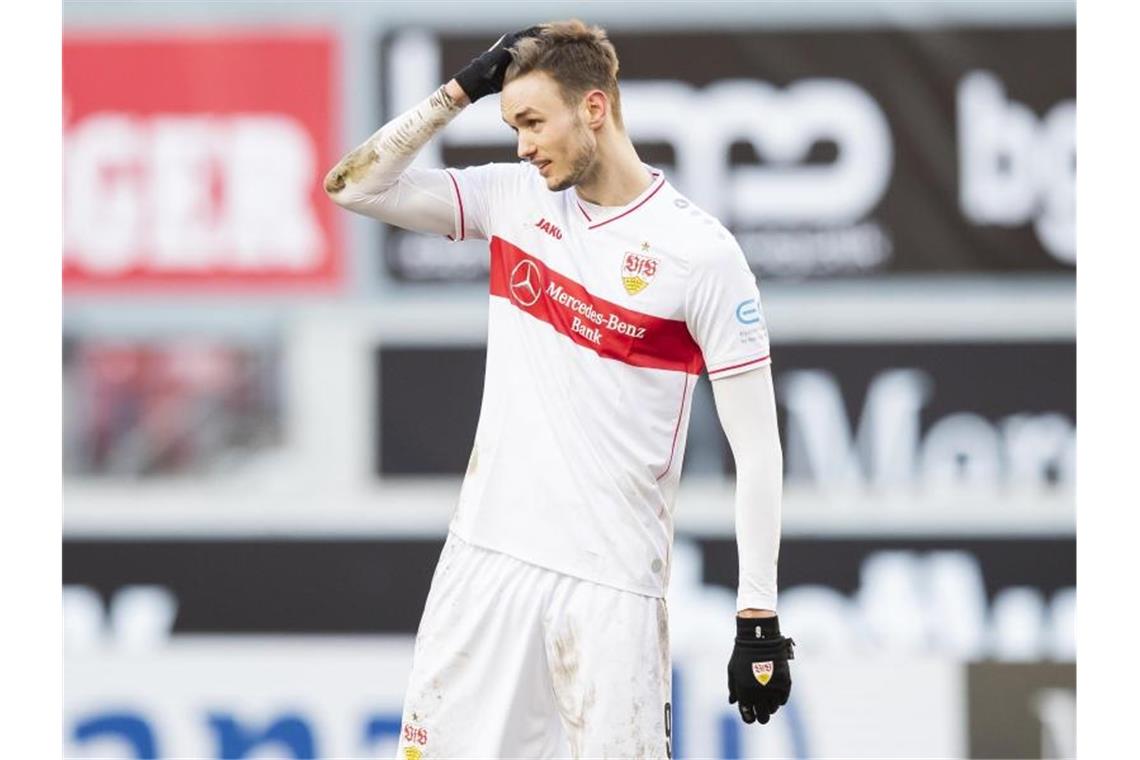 VfB will die Bayern ärgern: Kalajdzic winkt Rekord Sasa Kalajdzic reagiert im Spiel. Foto: Tom Weller/dpa/Archivbild