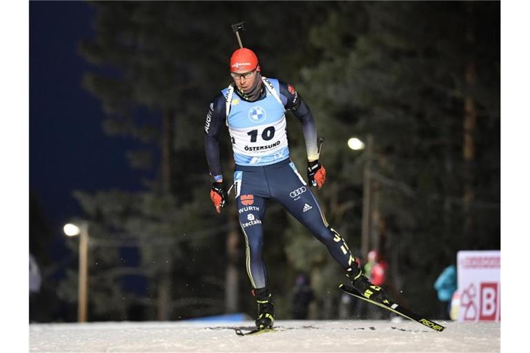 Schafft mit dem sechsten Platz die Olympia-Norm: Biathleth Philipp Nawrath. Foto: Anders Wiklund/TT News Agency/AP/dpa/Archivbild