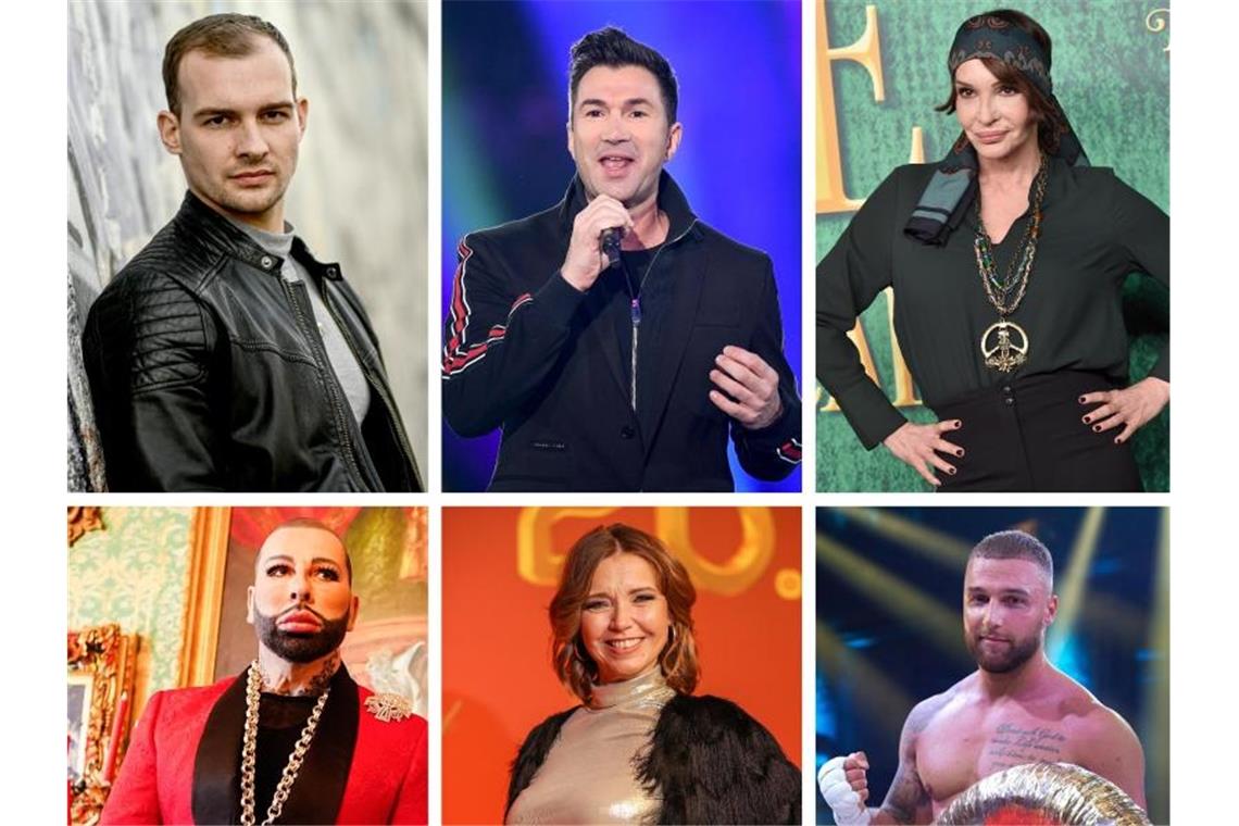 Anwärter auf RTL-Dschungelkrone stehen komplett fest Schauspieler Eric Stehfest, Sänger Lucas Cordalis und Schauspielerin Anouschka Renzi, sowie Unternehmer Harald Glööckler, Schauspielerin Tina Ruland und Realitystar Filip Pavlovic. Foto: Pedersen/Warmuth/Anspach/Woitas/Kaiser/dpa