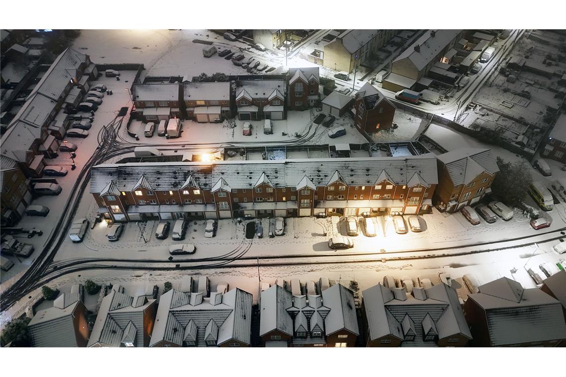 Schnee liegt in Consett in der Grafschaft Durham in Großbritannien,