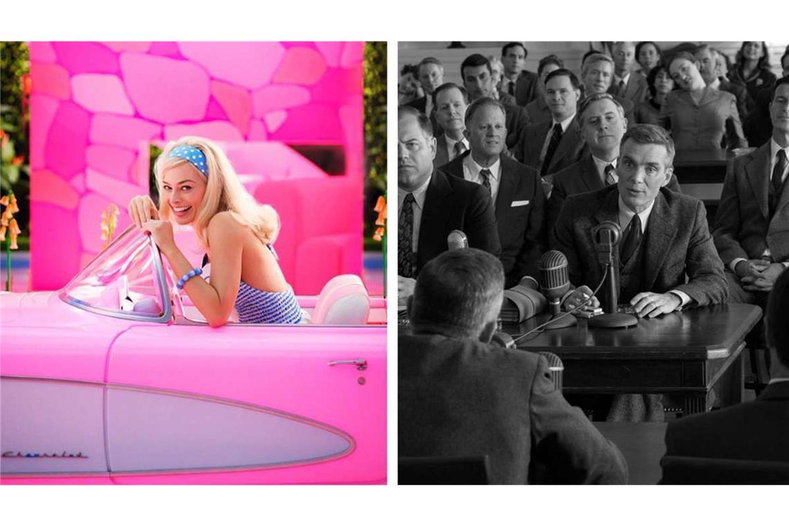 Schrille Satire in pink oder düsterer Thriller über die Atombombe? In den Kinos tritt „Barbie“ gegen „Oppenheimer“ an.