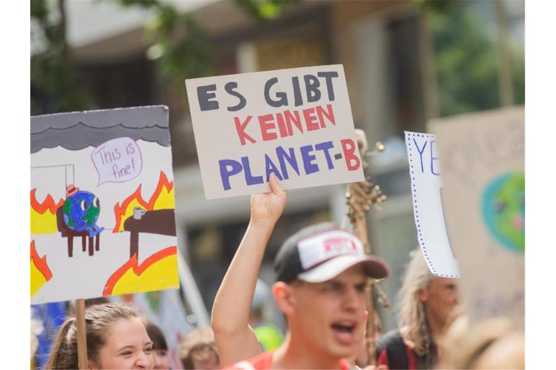 Freiburg: Fridays for Future rufen Schüler zu Streik auf Schüler mit einem Schild mit der Aufschrift „Es gibt keinen Planet B“ auf einer Fridays for Future-Demo. Foto: Rolf Vennenbernd/Archivbild
