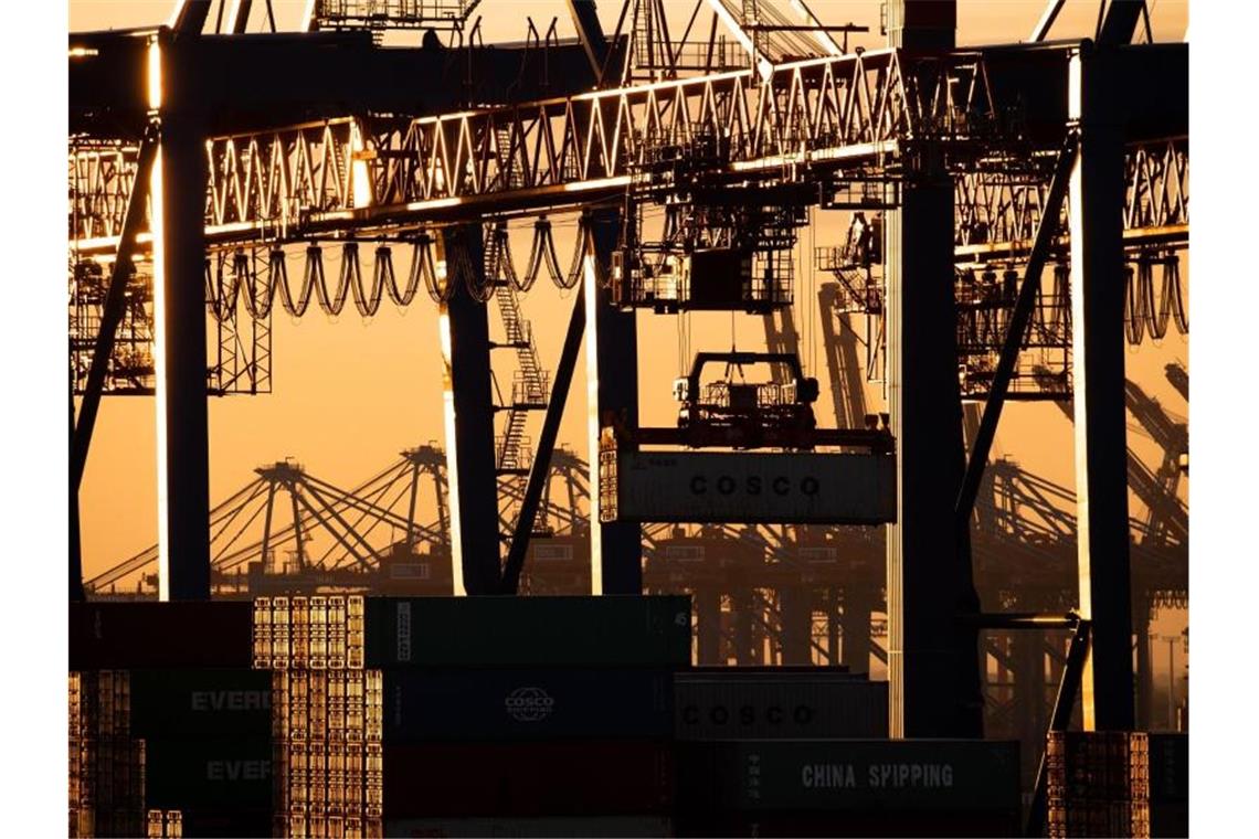 Trüber Jahresausklang für Export und Maschinenbau Schwacher November für Deutschlands Exporteure - hier am Containerterminal Tollerort der Hamburger Hafen und Logistik AG (HHLA). Foto: Christian Charisius/dpa