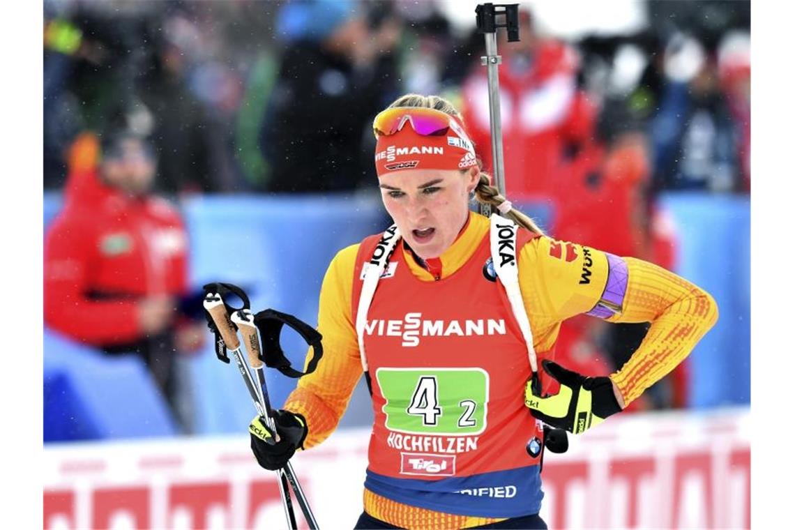 Schwächelte beim Weltcup in Hochfilzen: Denise Herrmann in Aktion. Foto: Kerstin Joensson/AP/dpa