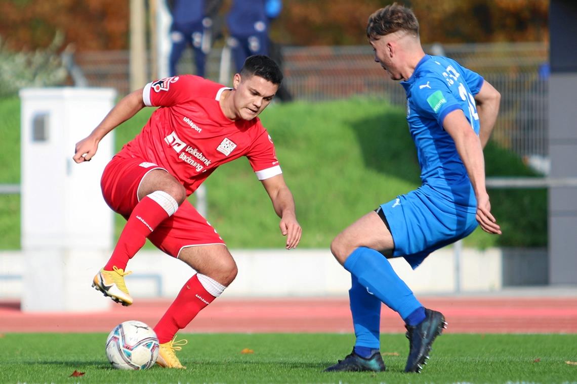 „Fußballern liegt das FIFA-Spiel im Blut“ Seit dem Sommer 2019 ist Marvin Zimmermann (links) für die TSG am Ball. Foto: A. Hornauer