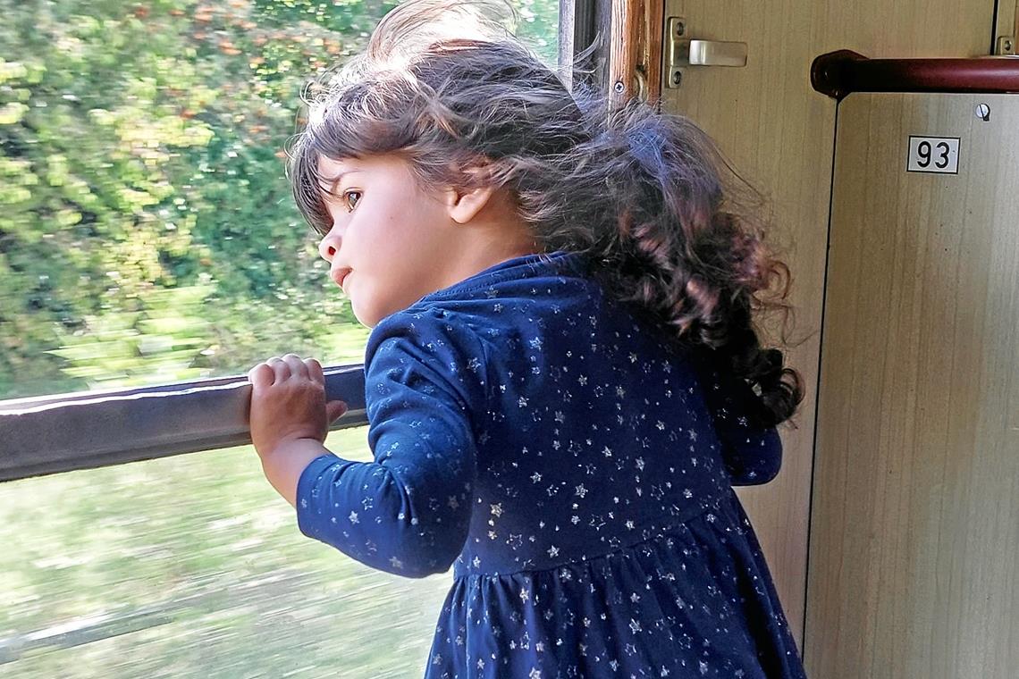 Nostalgie pur: Mit der Schwäbischen Waldbahn durchs Wieslauftal Selbst die Kleinsten haben beim offenen Fenster und Fahrtwind Spaß im Zug.
