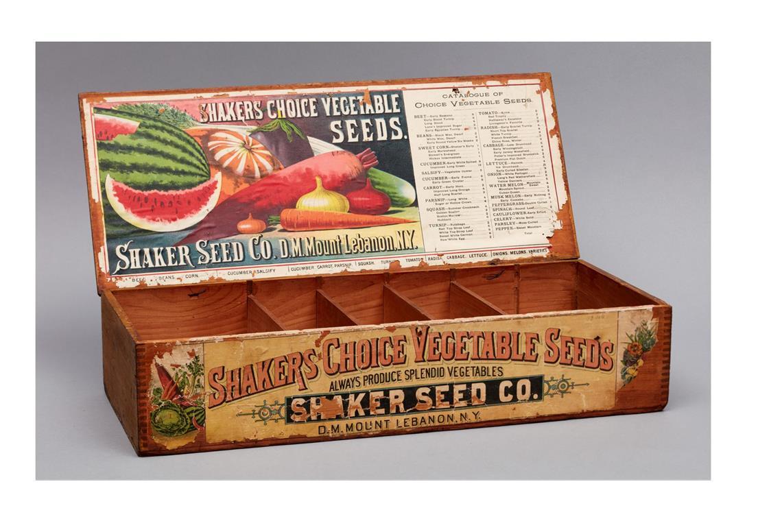 Möbel im Shaker Stil – cooles Design für die Ewigkeit Selbstversorgung war Credo der Shaker: Saatgutkiste, Mount Lebanon, New York, ca. 1880.