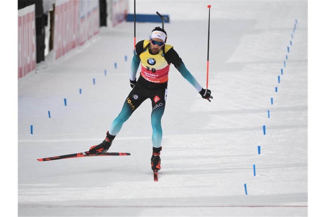 Sicherte sich in Antholz souverän den WM-Sieg über 20 Kilometer: Martin Fourcade. Foto: Hendrik Schmidt/dpa