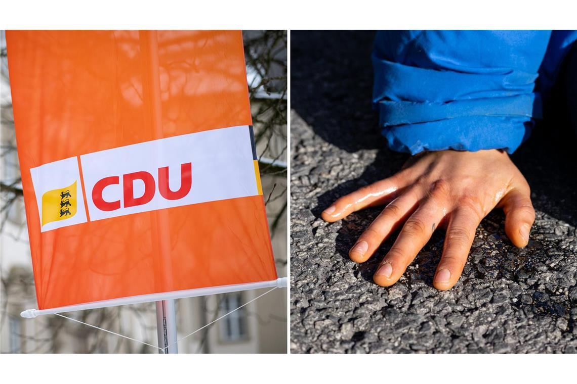 Sieben Demonstranten klebten sich vor der Ein- und Ausfahrt einer Tiefgarage fest. (Symbolfotos)