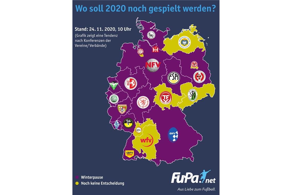 Sieben Fußball-Landesverbände haben noch keine Entscheidung getroffen. BKZ-Grafik