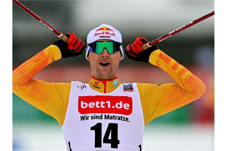 Siegte in Klingenthal: Kombinierer Vinzenz Geiger. Foto: Hendrik Schmidt/dpa-Zentralbild/dpa