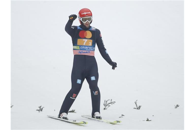 Siegte mit Deutschlands Skisprung-Assen in Planica: Markus Eisenbichler. Foto: Uncredited/AP/dpa