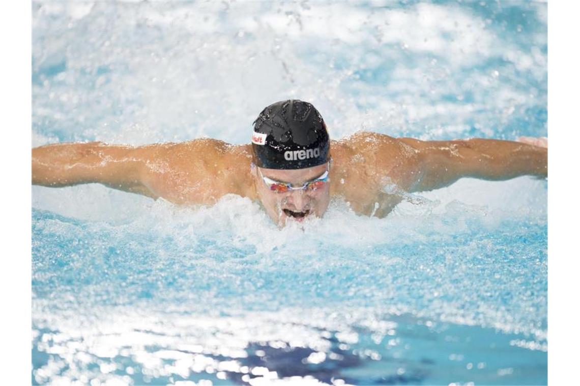 Medaillen für Schwimmer Kusch und Koch in Glasgow Siegte über 100 Meter Schmetterling: Marius Kusch. Foto: Ian Rutherford/PA Wire/dpa