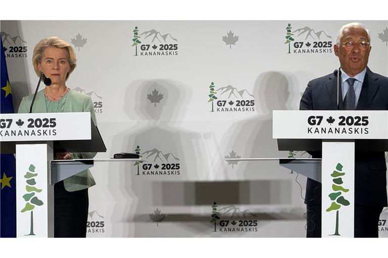 Sind für die EU beim G7-Gipfel dabei: EU-Kommissionspräsidentin Ursula von der Leyen und EU-Ratspräsident António Costa.