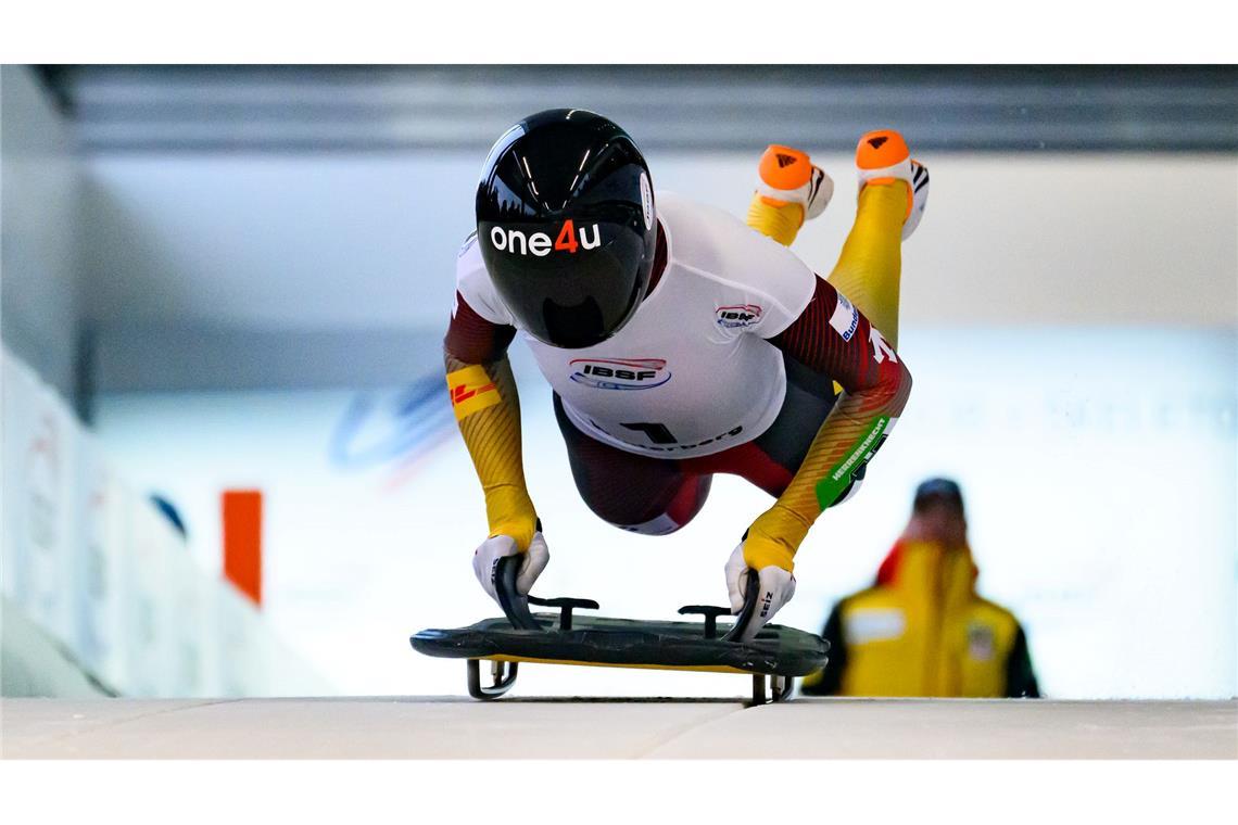 Skeleton: Weltcup, Einer, Frauen, 1. Durchgang, Susanne Kreher (Deutschland) startet.