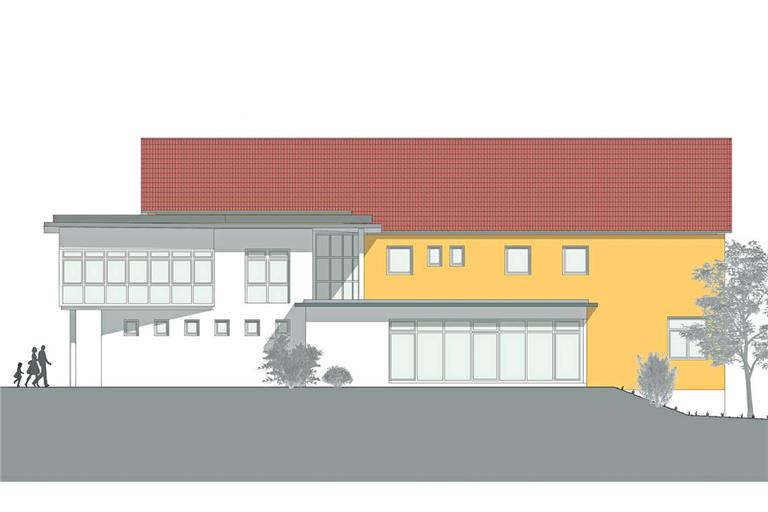 •So könnte die Nordansicht der Grundschule Erbstetten nach dem Umbau aussehen. Visualisierungen: Architekt Beutelspacher und Partner