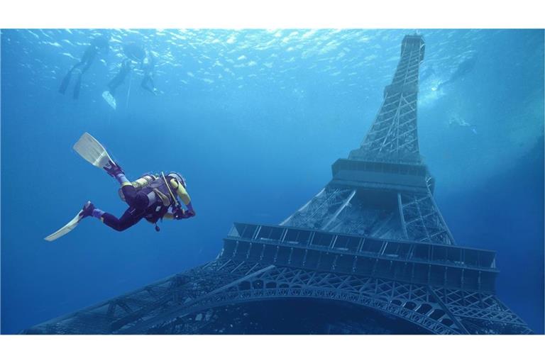 So schlimm wie auf diesem Bild wird es wohl nicht werden – dass der Eifelturm vom Meer überflutet wird. Aber Forscher schlagen wegen des steigenden Meeresspiegels für Küstenstädte Alarm.